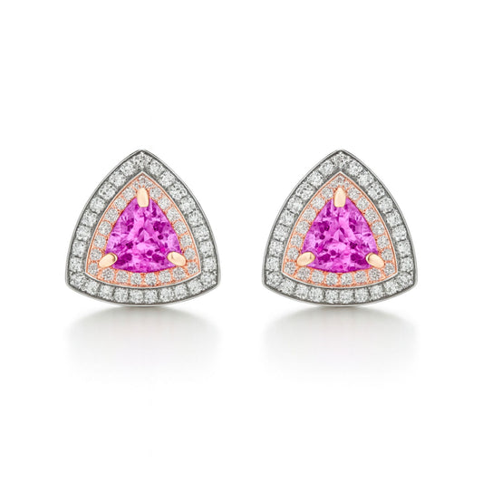 14K 1.65cttw Trilliant Pink Sapphire 0.41cttw Pink & White Diamonds Stud Earrings