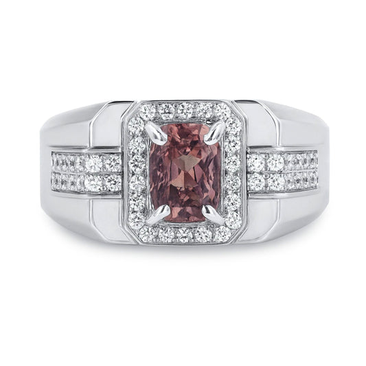 14K 1.69ct Cushion Pink Diaspore 0.51cttw VS White Diamonds Men's Ring