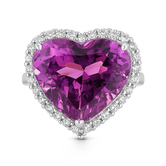 14K 11.14ct Heart Shape Pink Paraiba 0.55cttw White Diamonds Ring