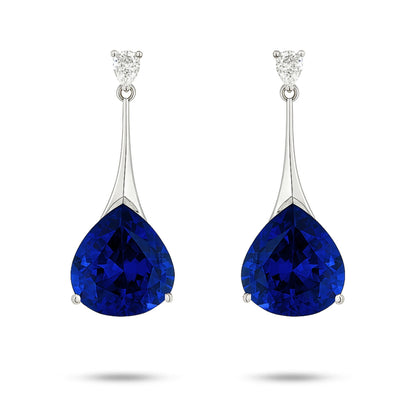 14K 14.85cttw Pear Shape Blue Wing Tanzanite 0.28cttw Pear Shape White Diamond Drop Earrings
