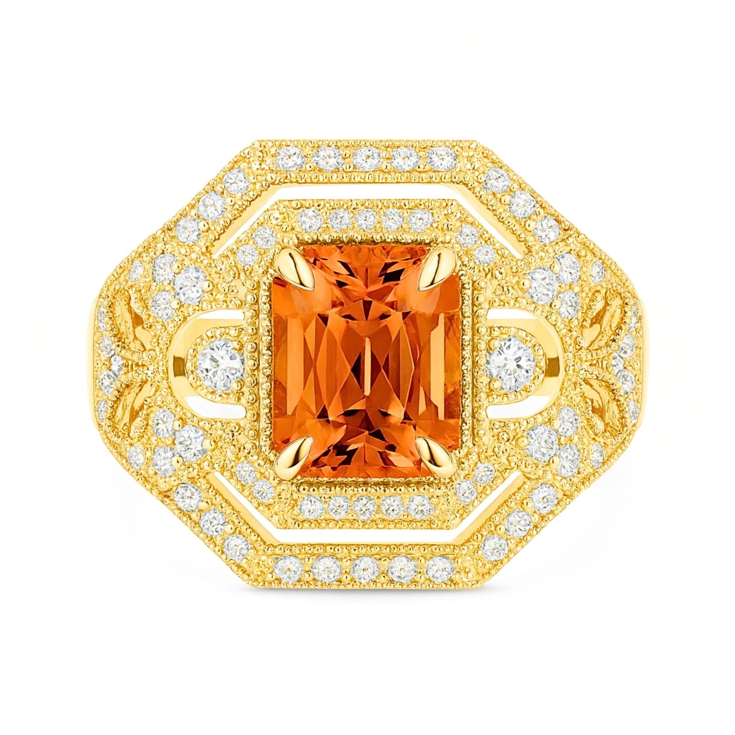 14K 2.00ct Cushion Mandarin Garnet 0.42cttw White Diamonds Ring