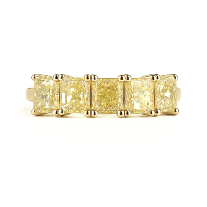 14K 2.01cttw Cushion VS Yellow Diamond 5 Stone Band Ring