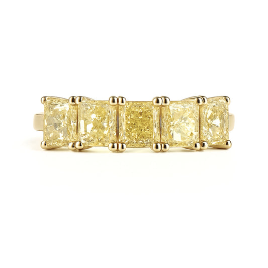 14K 2.01cttw Cushion VS Yellow Diamond 5 Stone Band Ring