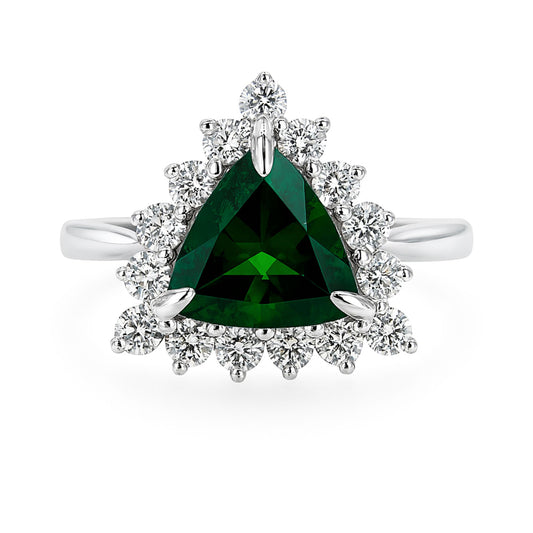 14K 2.03ct Trilliant Tsavorite 0.89cttw White Diamonds Ring