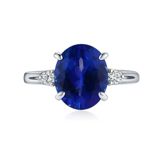 14K 2.41ct Oval Blue Wing Tanzanite 0.08cttw White Diamonds Ring
