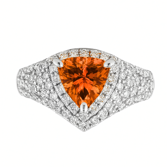 14K 2.71ct Trilliant Private Collection Mandarin Garnet 1.09cttw VS White Diamonds Ring