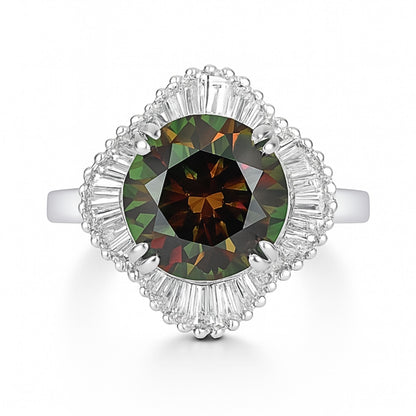 14K 3.65cttw Round Color Change Sphene 0.67cttw Tapered Baguette White Diamond Ring
