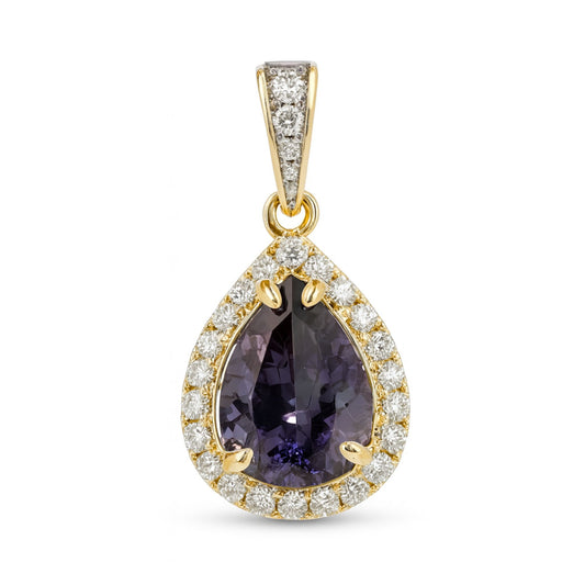 14K 4.51ct Pear Shape Unheated Tanzanite 0.59cttw VS White Diamonds Pendant