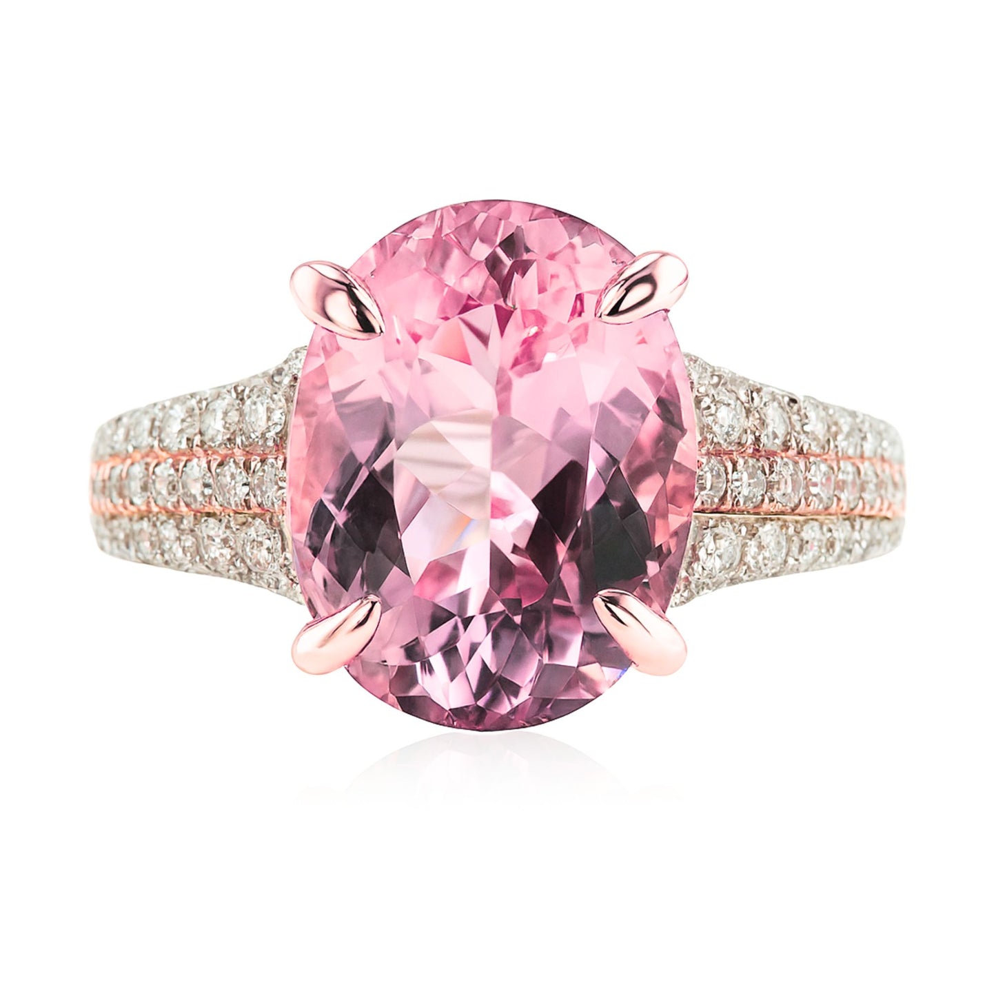 14K 5.10ct Oval Pink Tourmaline 0.58cttw Pink & White Diamonds Ring