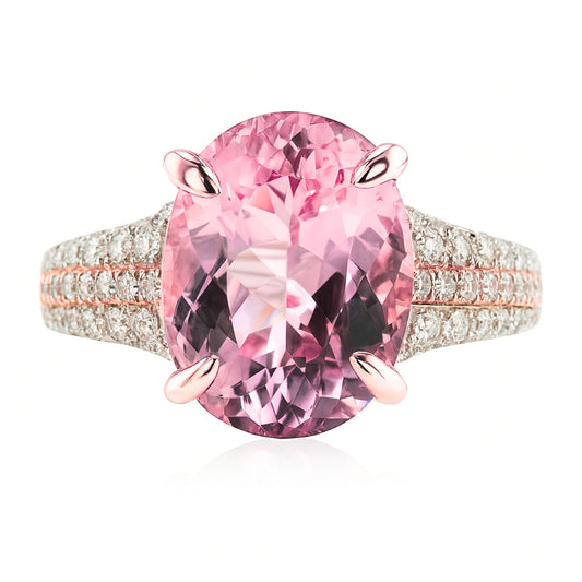 14K 5.10ct Oval Pink Tourmaline 0.58cttw Pink & White Diamonds Ring