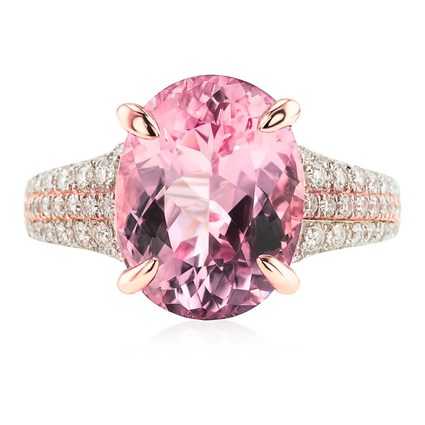 14K 5.10ct Oval Pink Tourmaline 0.58cttw Pink & White Diamonds Ring