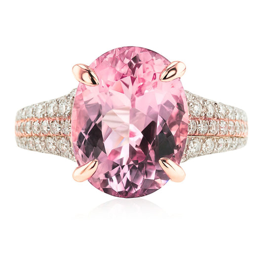 14K 5.10ct Oval Pink Tourmaline 0.58cttw Pink & White Diamonds Ring
