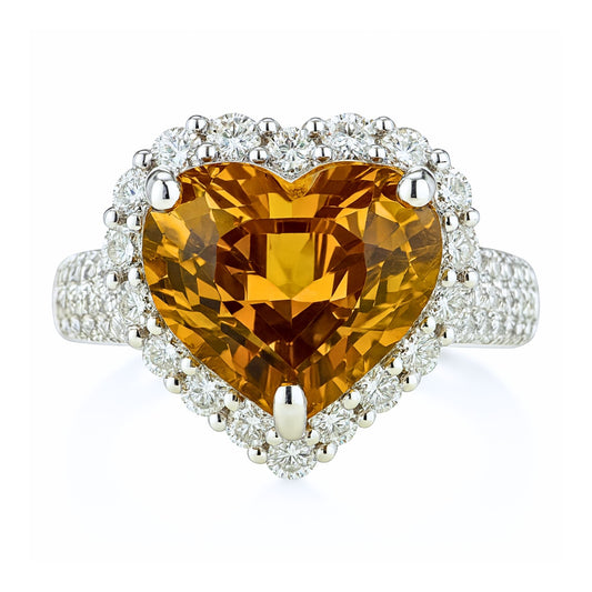 14K 5.73ct Heart Shape Golden Tourmaline 1.25cttw VS White Diamonds Ring