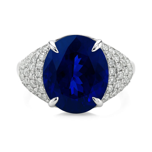 14K 7.04ct Oval Blue Wing Tanzanite 0.31cttw VS White Diamonds Ring