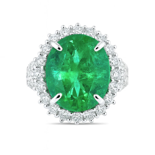 14K 8.10ct Oval Colombian Emerald 1.61cttw VS White Diamonds Ring