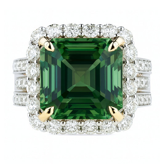 14K 8.28ct Asscher Cut Congo Tourmaline 1.64cttw VS White Diamonds Ring