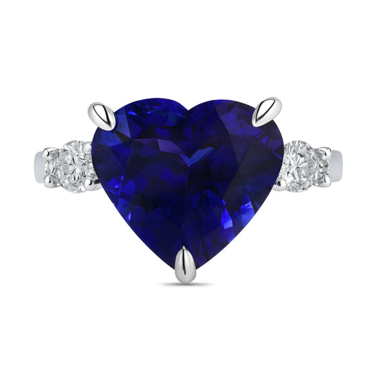 14K 8.32ct Heart Shape Blue Wing Tanzanite 0.96cttw VS White Diamonds Ring