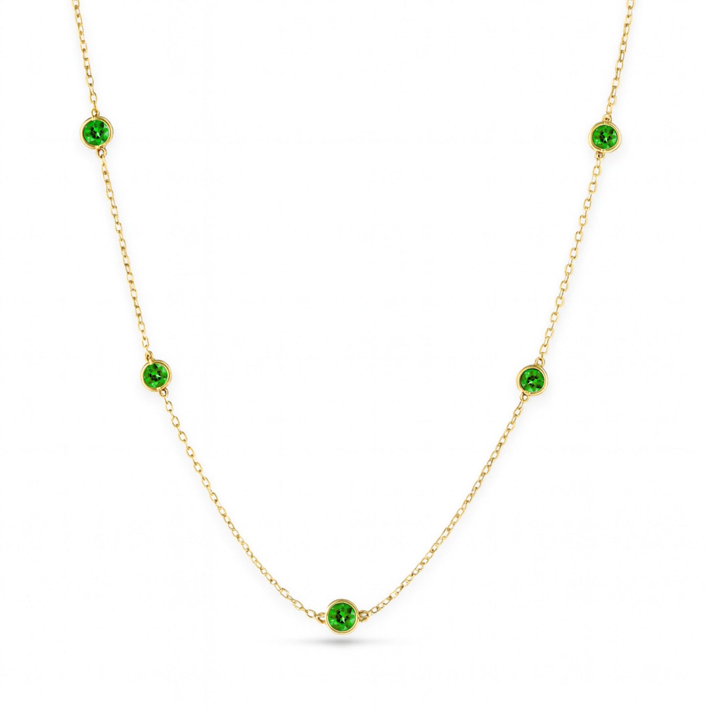 14K 0.88cttw Round Colombian Emerald Station Necklace