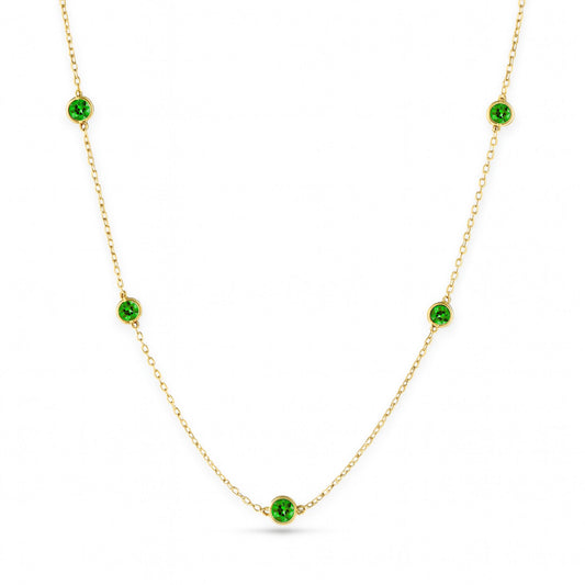14K 0.88cttw Round Colombian Emerald Station Necklace