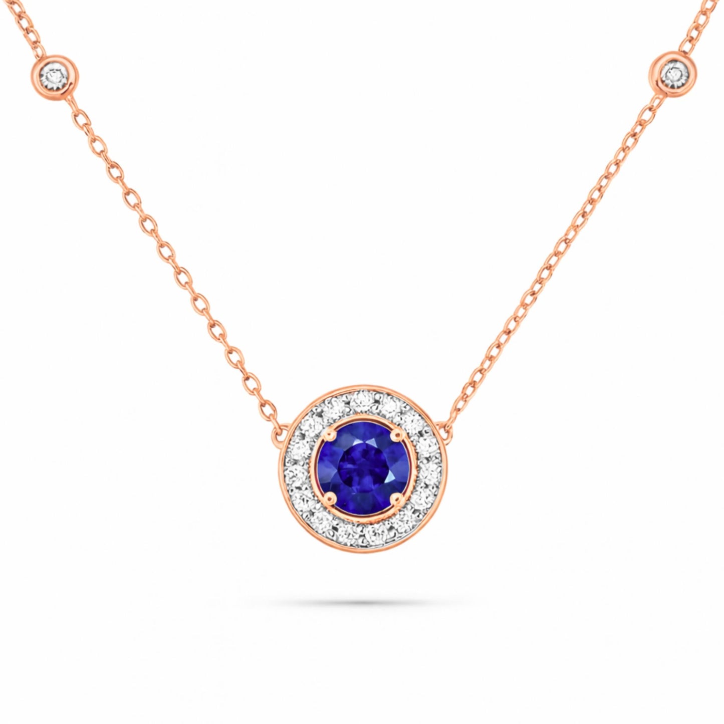 14K 0.60ct Round Blue Wing Tanzanite 0.33cttw VS White Diamonds Necklace