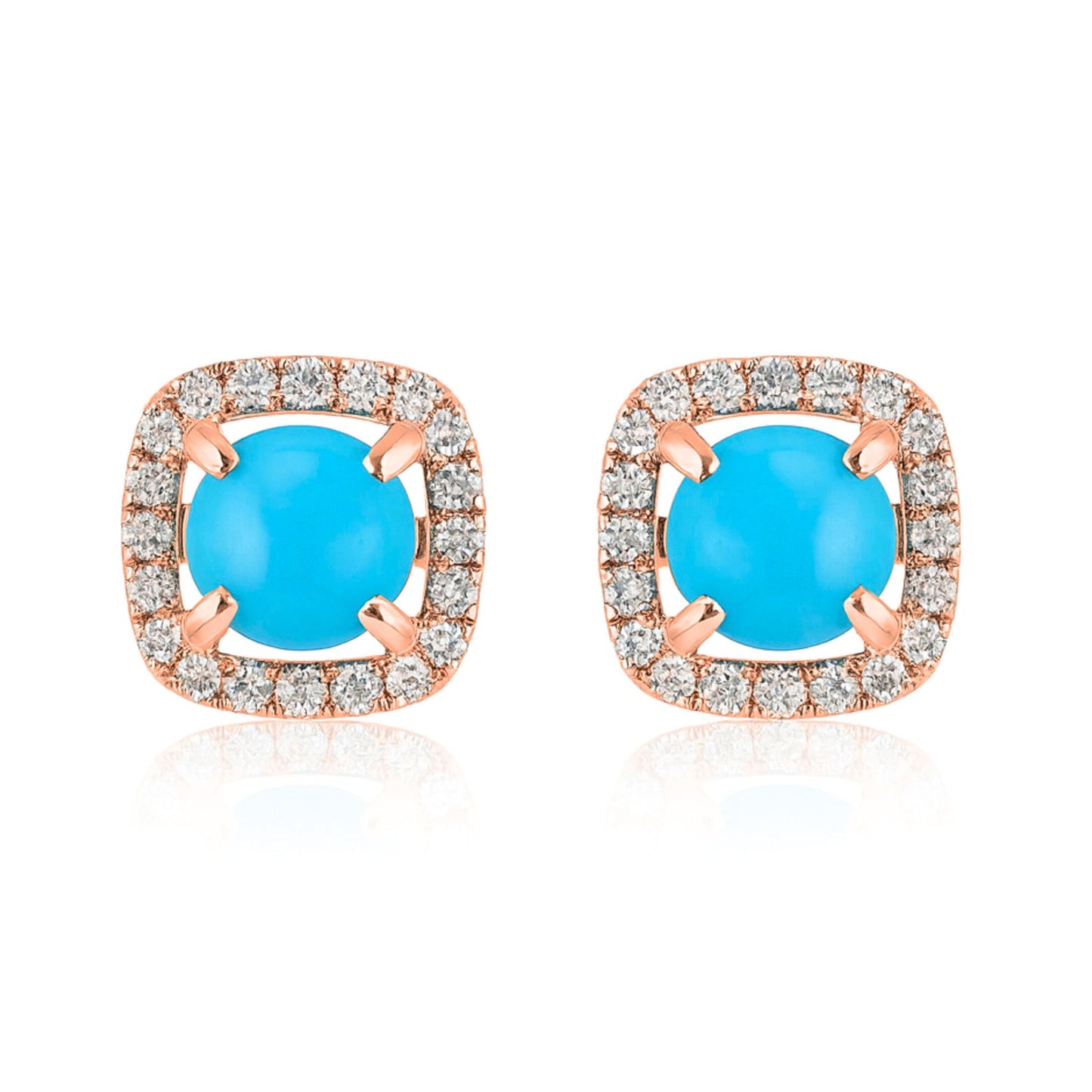 14K 1.00cttw Round Sleeping Beauty Turquoise 0.20cttw VS White Diamonds Stud Earrings