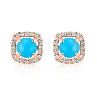 14K 1.00cttw Round Sleeping Beauty Turquoise 0.20cttw VS White Diamonds Stud Earrings