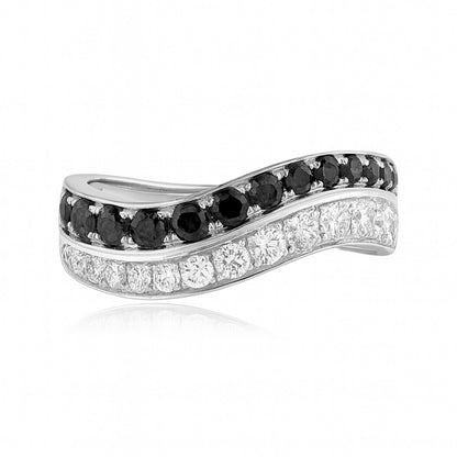 14K 1.12cttw Round Black and White Diamond Band Ring