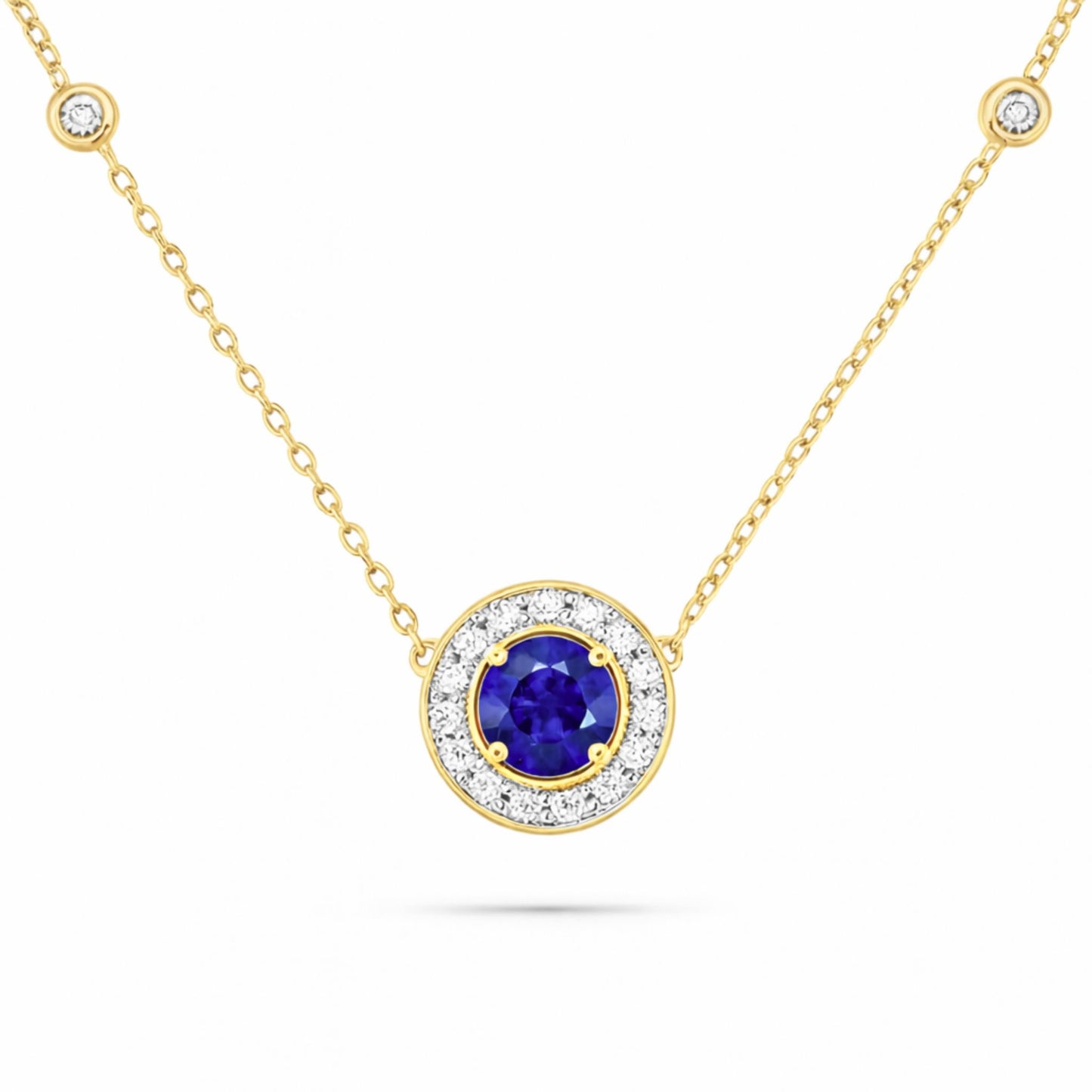 14K 0.60ct Round Blue Wing Tanzanite 0.33cttw VS White Diamonds Necklace