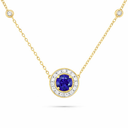 14K 0.60ct Round Blue Wing Tanzanite 0.33cttw VS White Diamonds Necklace