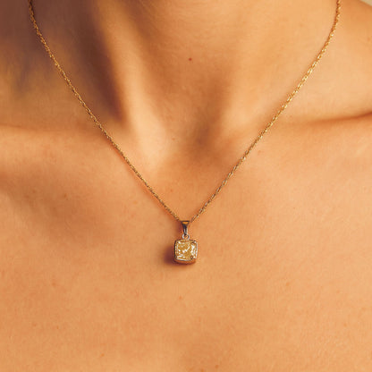 14K 1.00ct Cushion VS Yellow Diamond Solitaire Pendant