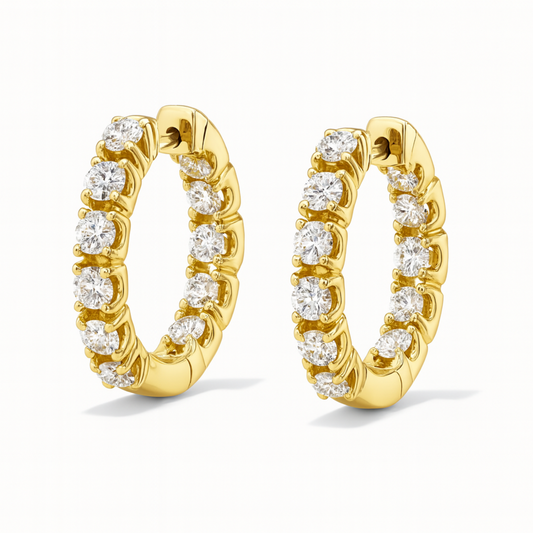 14K 3.36cttw Round VS White Diamonds 1" Inside Out Hoop Earrings