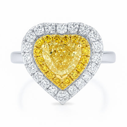 14K 1.59cttw Heart Shape VS Yellow Diamond 1.01cttw Yellow & White Diamonds Ring