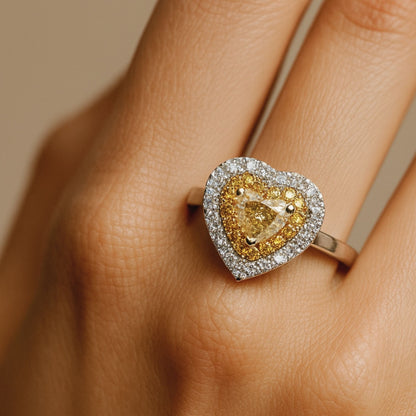 14K 1.59cttw Heart Shape VS Yellow Diamond 1.01cttw Yellow & White Diamonds Ring