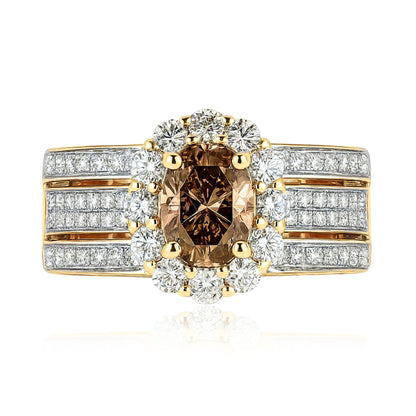 14K 1.00ct Oval VS Fawn Diamond 0.99cttw VS White Diamonds Ring