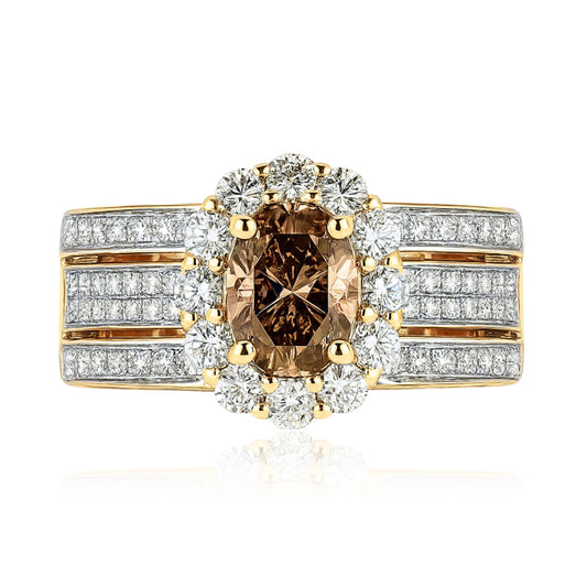 14K 1.00ct Oval VS Fawn Diamond 0.99cttw VS White Diamonds Ring