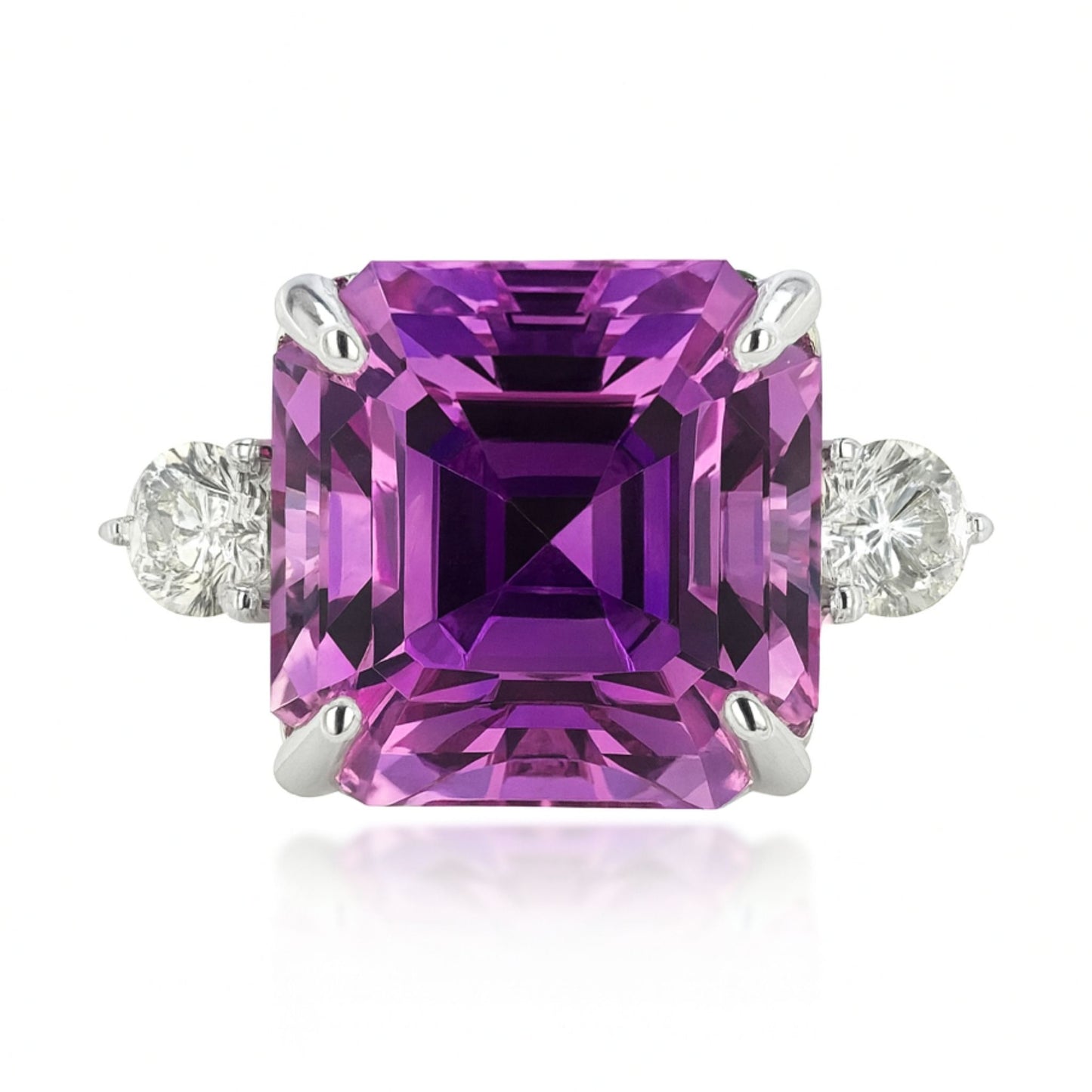 14K 14.20ct Asscher Cut Kunzite 0.65cttw VS White Diamonds Ring