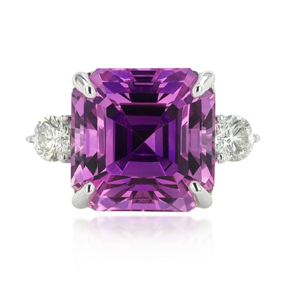 14K 14.20ct Asscher Cut Kunzite 0.65cttw VS White Diamonds Ring
