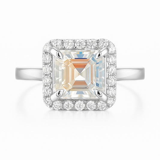 14K 2.50ct Asscher Cut Moonstone 0.35cttw VS White Diamonds Ring