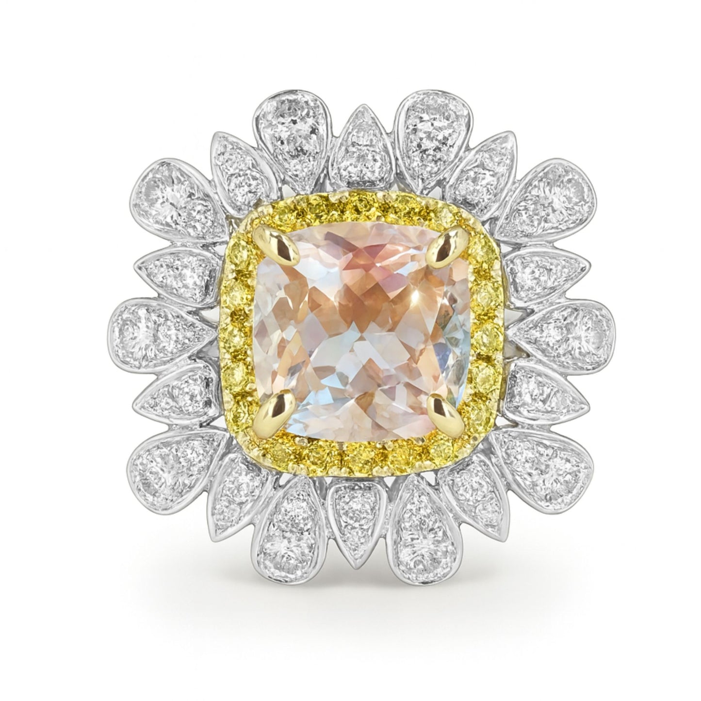 14K 1.82ct Cushion Moonstone 0.79cttw Yellow & White Diamonds Ring