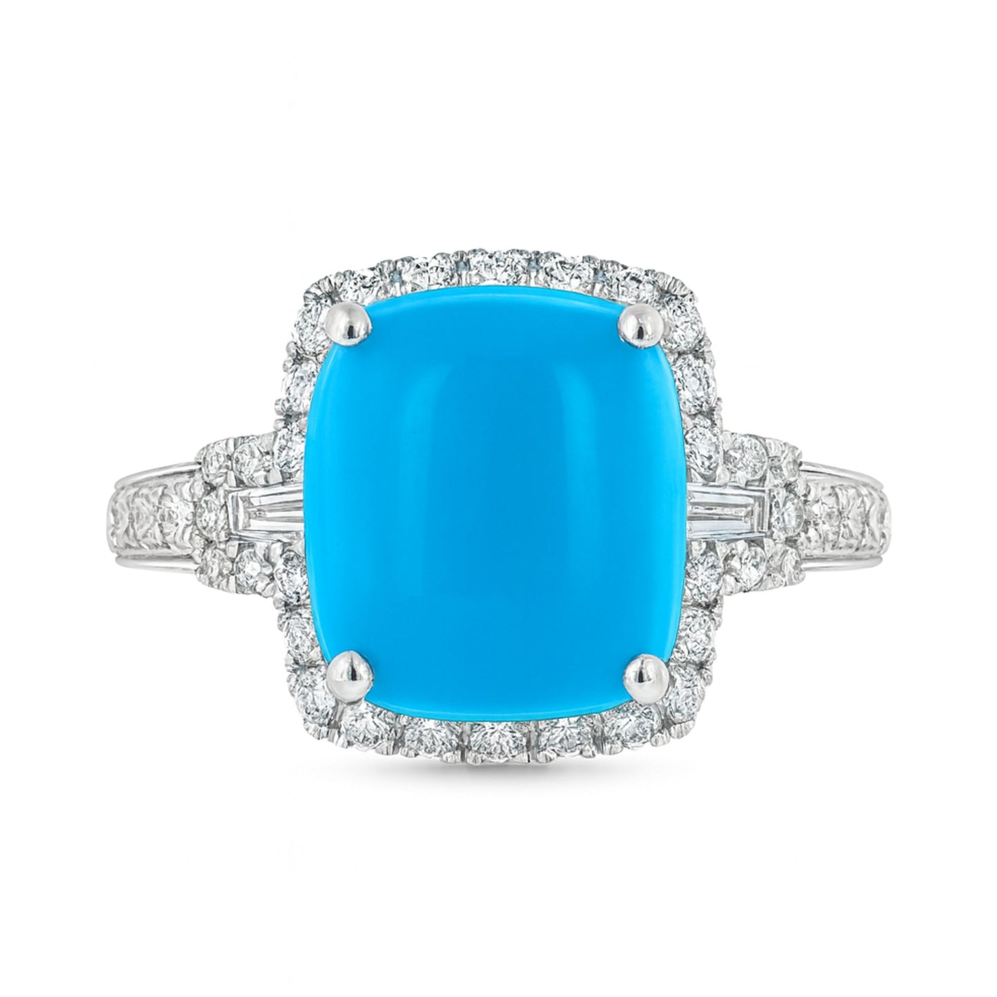14K 5.28ct Cushion Sleeping Beauty Turquoise 0.59cttw White Diamonds Ring