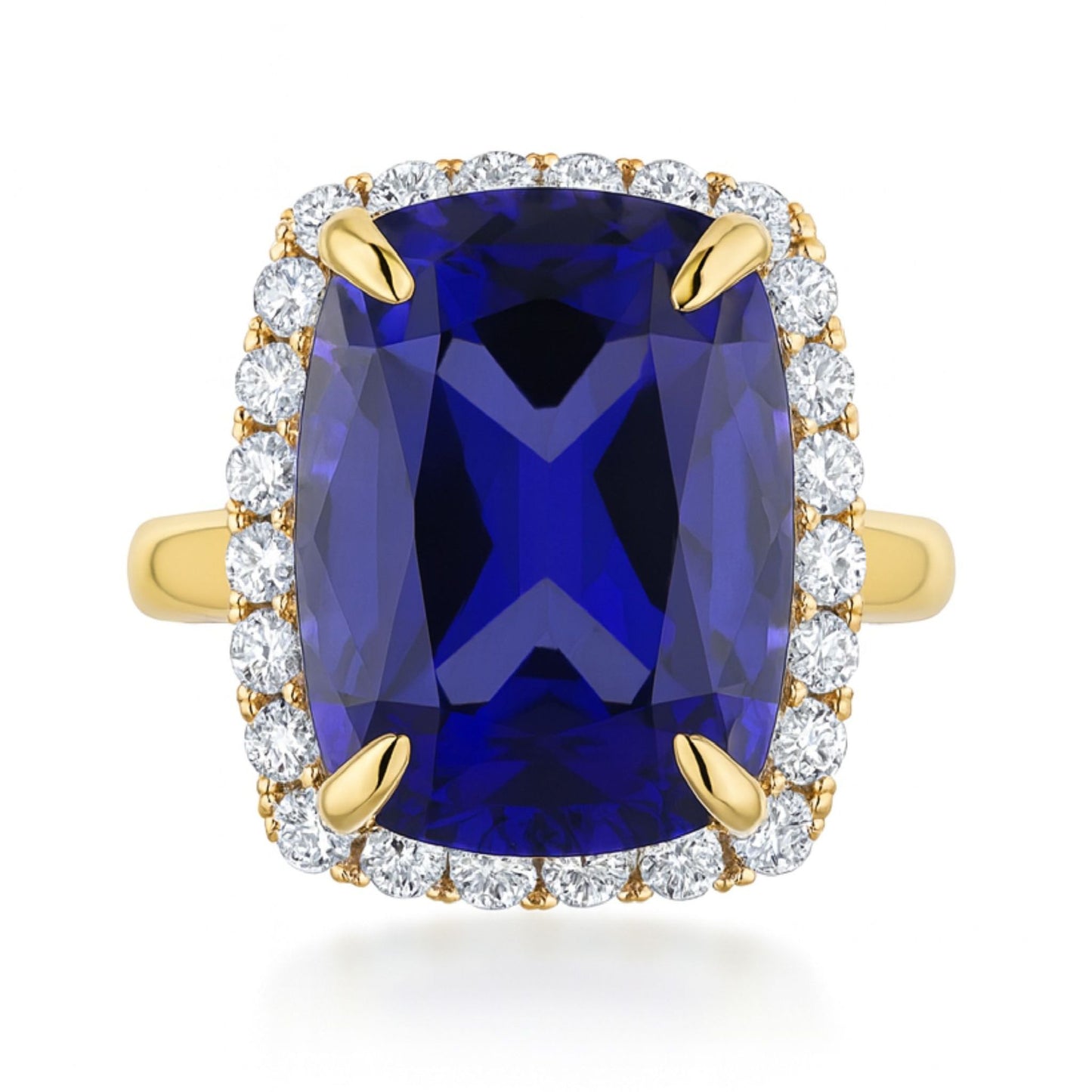 14K 12.88ct Cushion Blue Wing Tanzanite 0.97cttw VS White Diamonds Ring