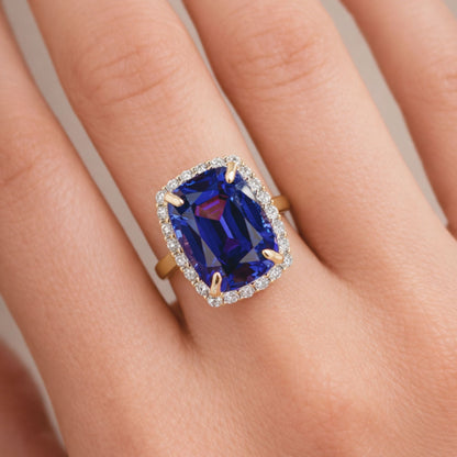 14K 12.88ct Cushion Blue Wing Tanzanite 0.97cttw VS White Diamonds Ring