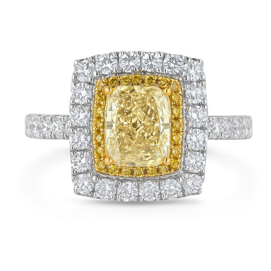 14K 1.65cttw Cushion VS Yellow Diamond 1.03cttw Yellow & White Diamonds Ring
