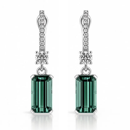 14K 7.27cttw Emerald Cut Congo Tourmaline 0.65cttw VS White Diamonds Drop Earrings