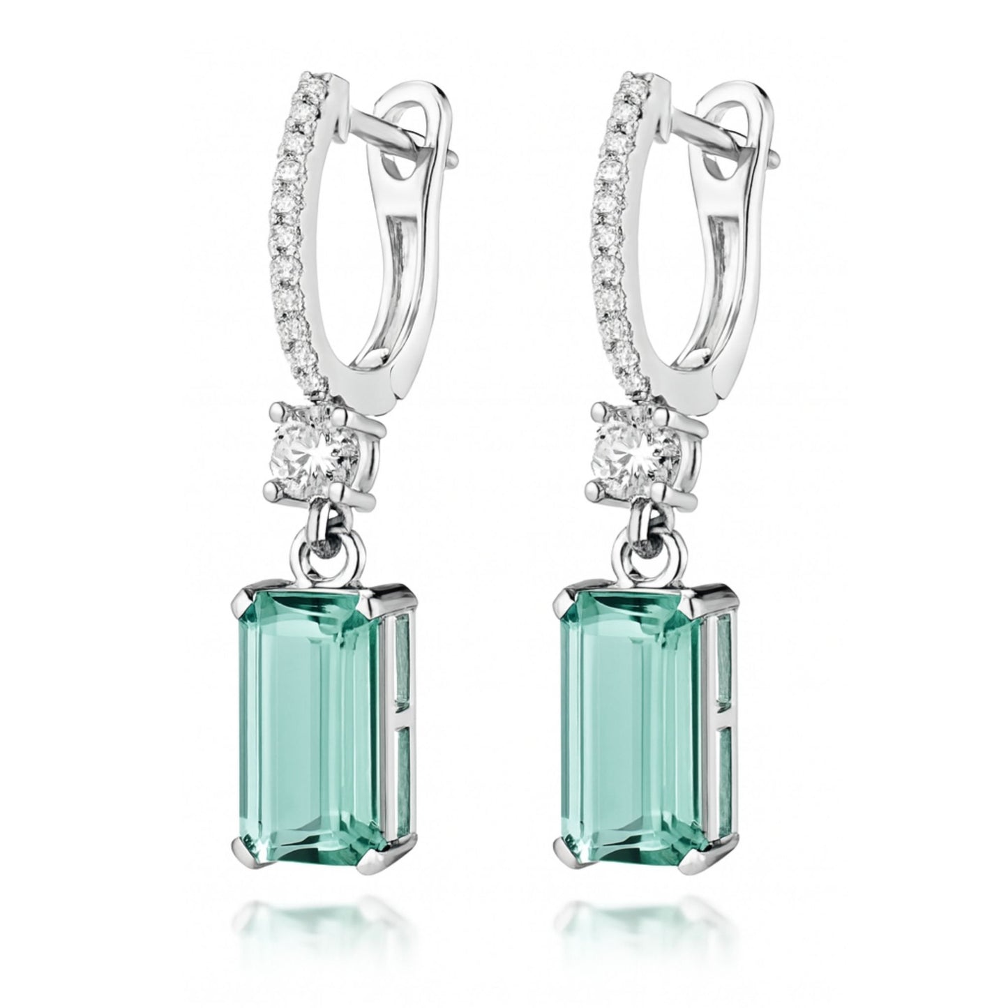 14K 7.27cttw Emerald Cut Congo Tourmaline 0.65cttw VS White Diamonds Drop Earrings