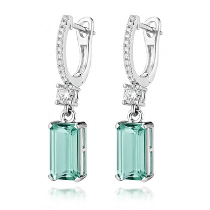 14K 7.27cttw Emerald Cut Congo Tourmaline 0.65cttw VS White Diamonds Drop Earrings