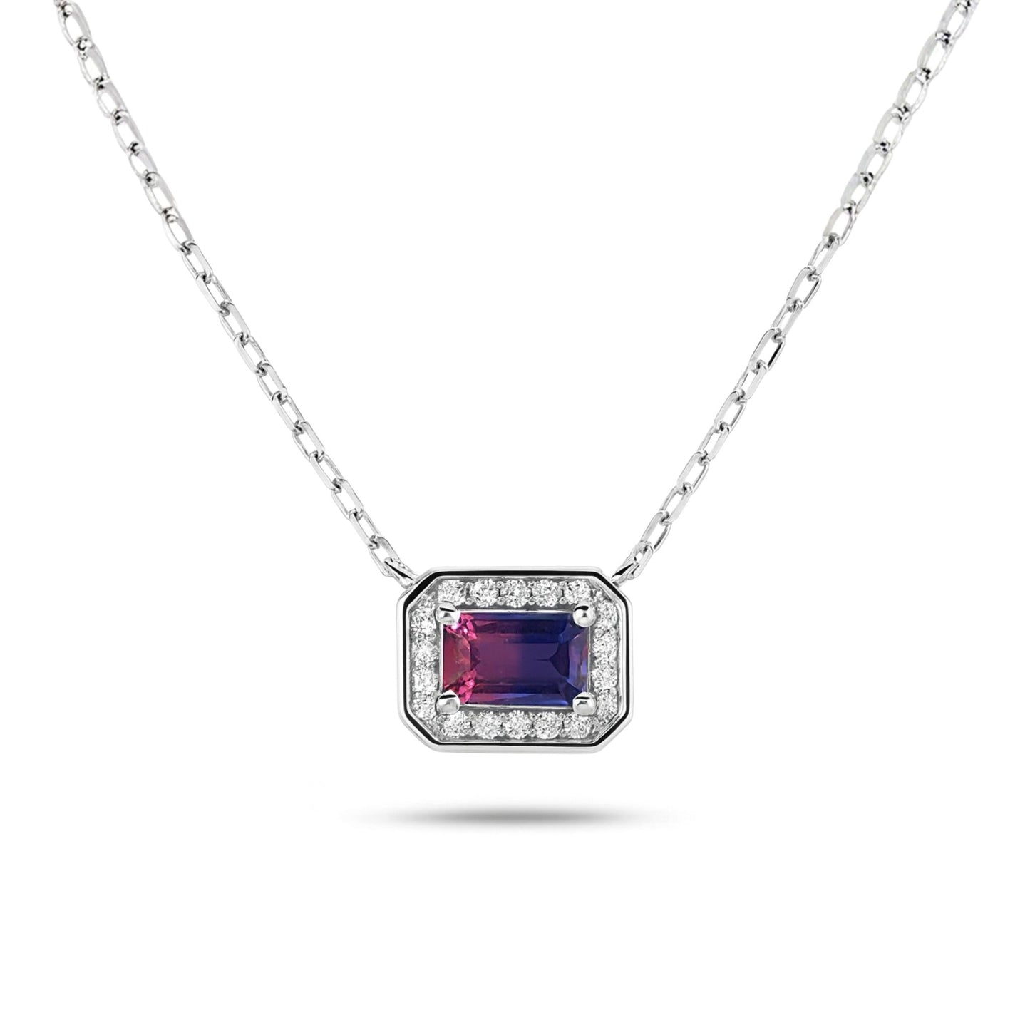 14K 0.64ct Emerald Cut Winza Sapphire 0.10cttw VS White Diamonds Necklace