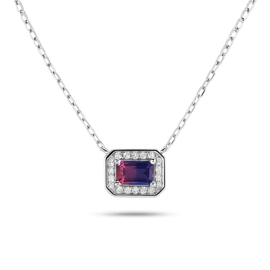 14K 0.64ct Emerald Cut Winza Sapphire 0.10cttw VS White Diamonds Necklace