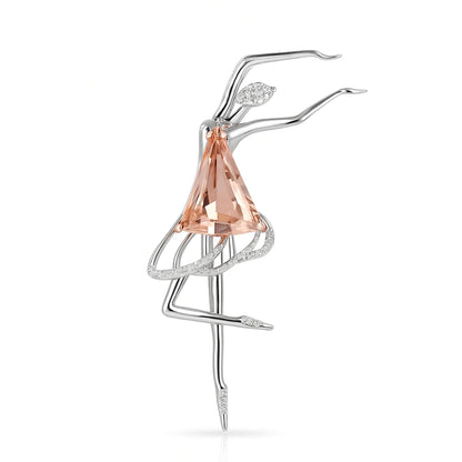 14K 7.48ct Fan Shape Morganite 0.24cttw VS White Diamonds Ballerina Brooch