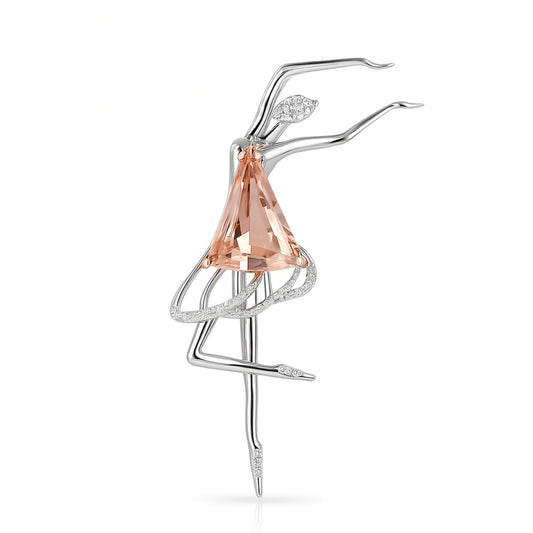 14K 7.48ct Fan Shape Morganite 0.24cttw VS White Diamonds Ballerina Brooch